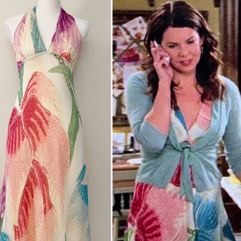 diane von furstenberg 2000s halter orchid dress 100% silk